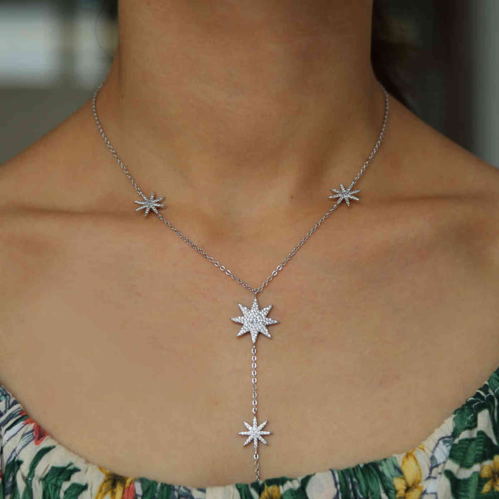 style sexy star charm y shape long necklace for women lady tiny chain wedding necklace in gold silver color Y necklace 211123