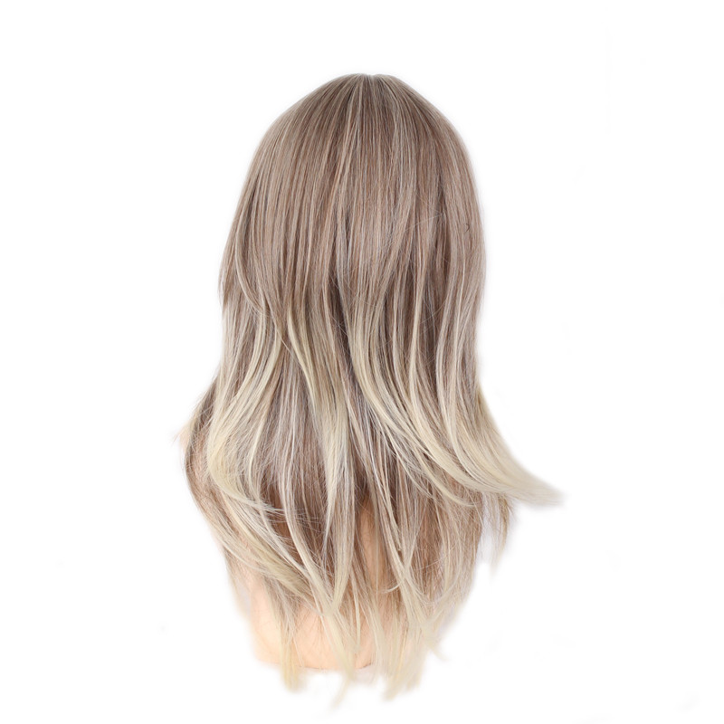 WoodFestival women long straight wig brown black blonde mixed color hair wigs heat resistant synthetic fiber wigs
