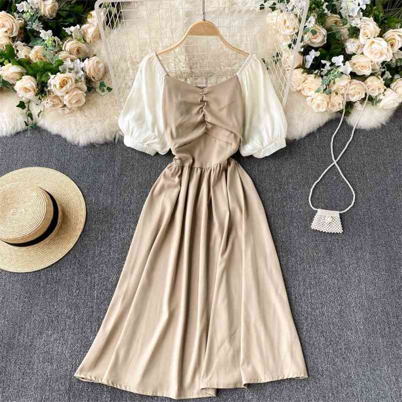 Women Puff Sleeve Hit Color Stitching Pleated Dress Square Collar Waist Slim Fashion Spring Summer 11B714 210525, Blue
Women Puff Sleeve Hit Color Stitching Pleated Dress Square Collar Waist Slim Fashion Spring Summer 11B714 210525, Blue