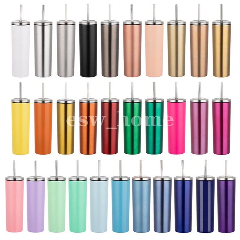 

20oz Stainless Steel Skinny Tumbler With Lid Straw Mugs Double Wall Vacuum Insulated Cup Water Bottle, As shown