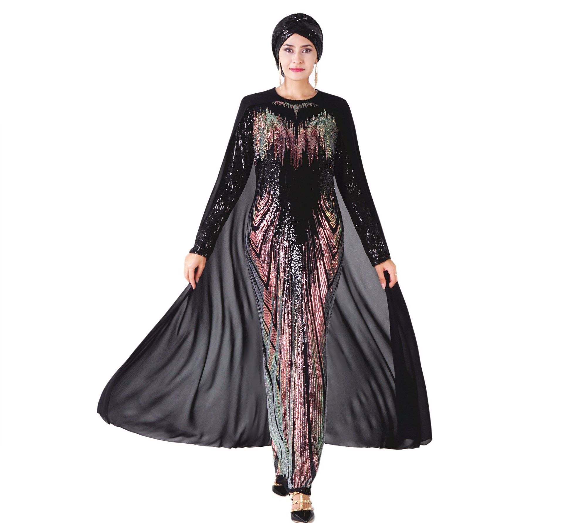 Muslim party dress with cape women High Quality Abaya Sequin Embroidery hijab Dress Long Sleeve Dubai caftan Robe Islamic dress
Muslim party dress with cape women High Quality Abaya Sequin Embroidery hijab Dress Long Sleeve Dubai caftan Robe Islamic dress