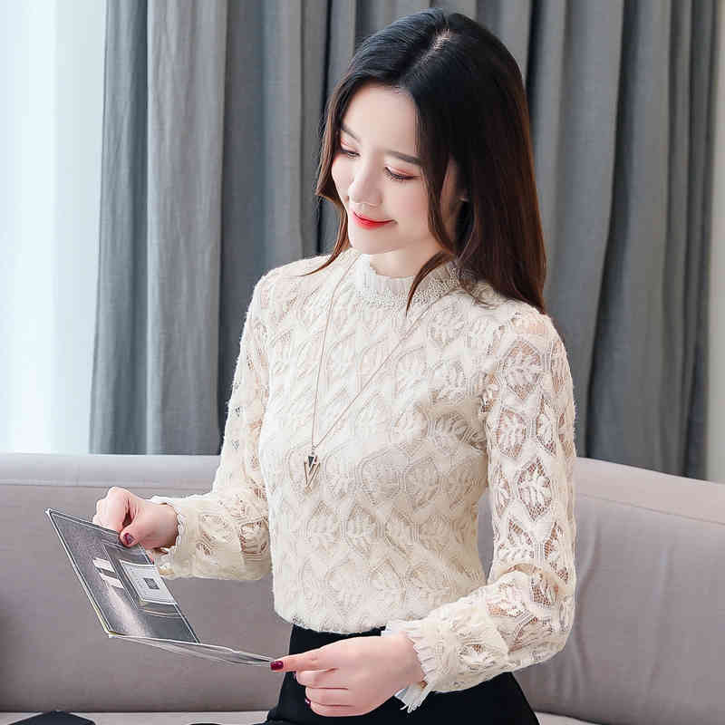 Korean Style Women Tops Spring Arrival Lace Blouse Elegant Long Sleeve Shirt Pink Loose Blusas 8022 50 210506