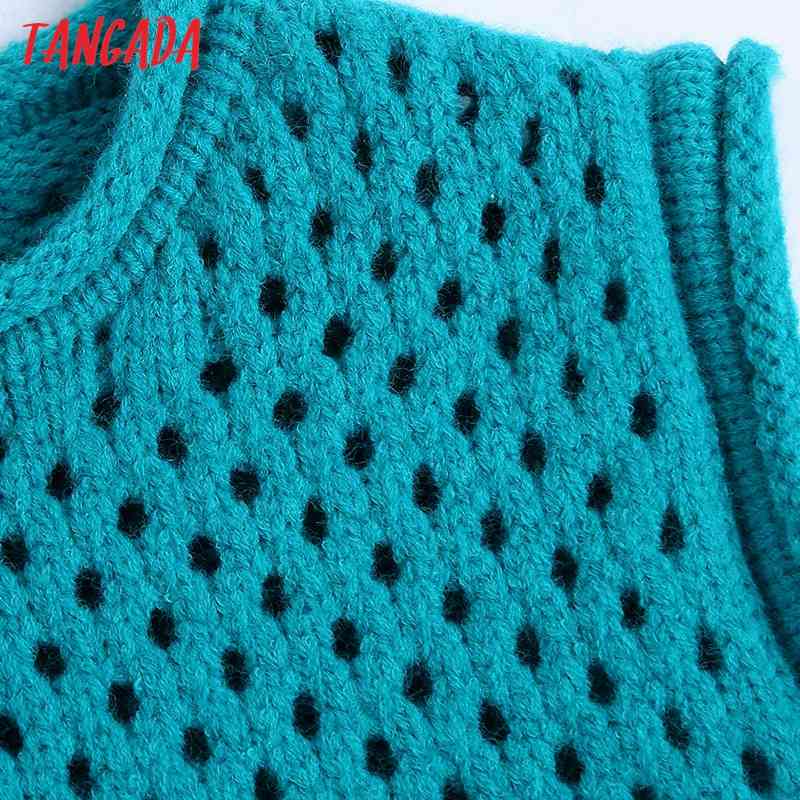 Women Fashion Hollow Out Crop Knitted Vest Sweater O Neck Sleeveless Female Waistcoat Chic Tops BE491 210416