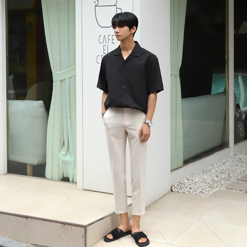 IEFB Summer Short Sleeve Shirt Men's Korean Fashion Loose Casual Black Plaid Vintage Notched Collar Vintage Shirts 9Y7660 210524