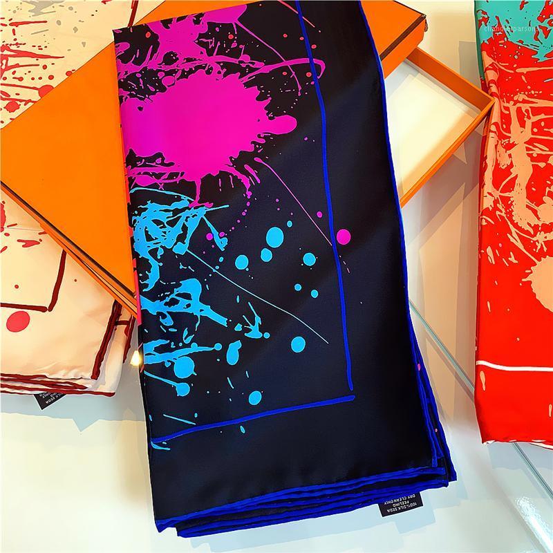 Scarves Fashion 90cm Style Handmade Curling Splash Ink Women Twill Square Scarf Turban Beach Towel Ponchos Y Capas Mujer Hijab