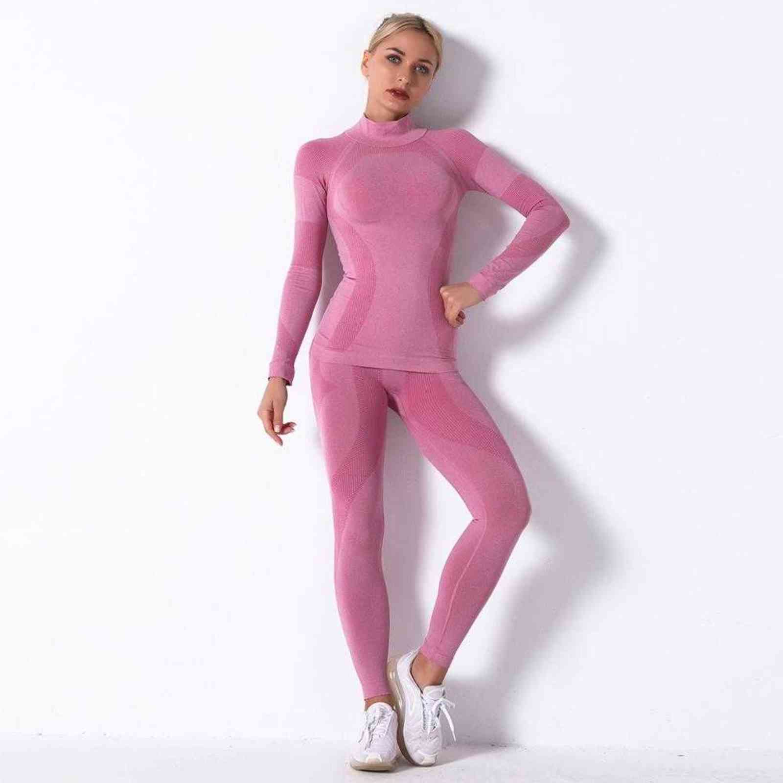 Women Thermal Underwear Suit Spring Autumn Winter Quick Dry Thermo Turtleneck Underwear Sets Female Fitness Knitted Long Johns 211105