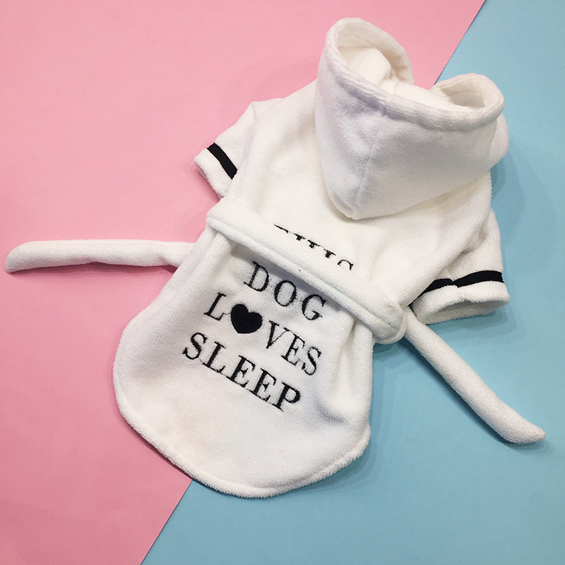 free shipping Pet Bathrobe with Hood Thickened Soft Cotton Apparel Dog Pamas Quick Drying and Super Absorbent Night Gown Bath Robe for Small Medium Do