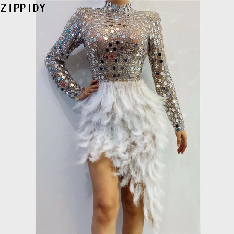 Bling Silver Sequins Stones Feather Transparent Dress Women's Prom Birthday Celebrate Latin Dance Short1, Style 1
Bling Silver Sequins Stones Feather Transparent Dress Women's Prom Birthday Celebrate Latin Dance Short1, Style 1