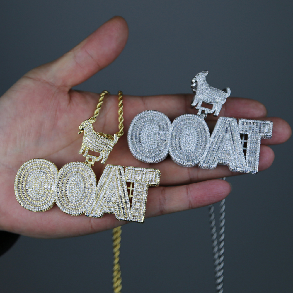 Men's Iced Out Bg Hip Hop Goat Pendant Necklace Full Paved Baguette CZ Tennis Chain Brass Copper 2024 dh5727163