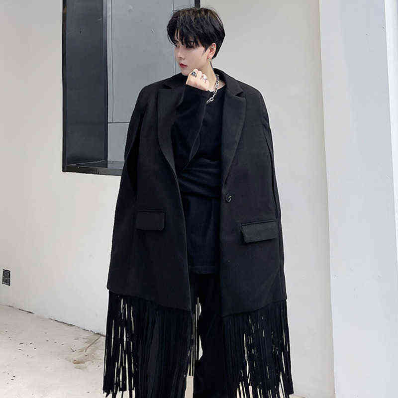 IEFB Men Tassel Sleeveless Woolen Trenchcoat Single Button Autumn Winter Chic Streetwear Cloak Style Suit Jacket 9D0778 211122