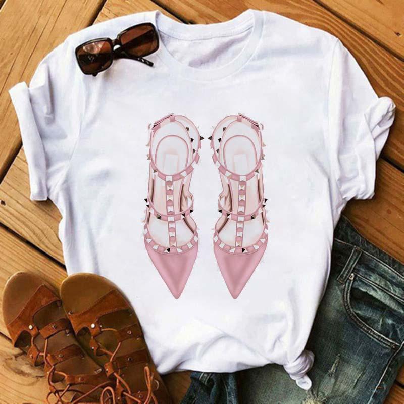 Women's T-Shirt Maycaur Pink High Heels wers Bag Print T Shirt Women Trendy Hipster Haruk Kawaii Short Sleeves Tops Tee Femme Clothes