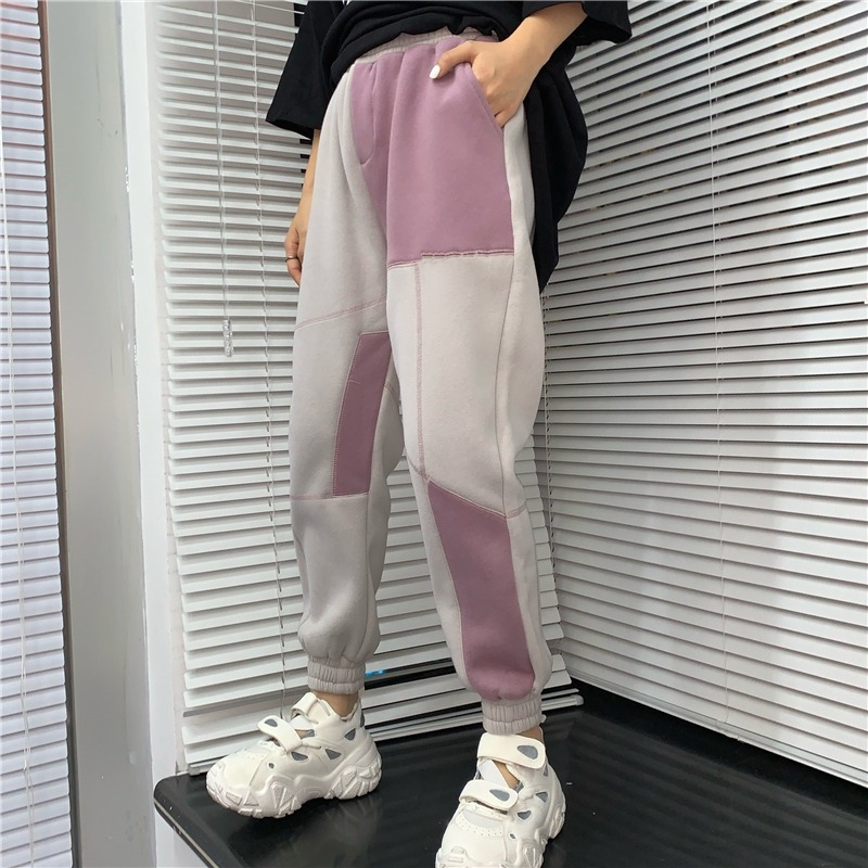 Nomikuma New Plus Velet Harem Pants Korean Hit Color Patchwork Women Trousers Causal Stretch High Waist Sweatpants 6C776 210427