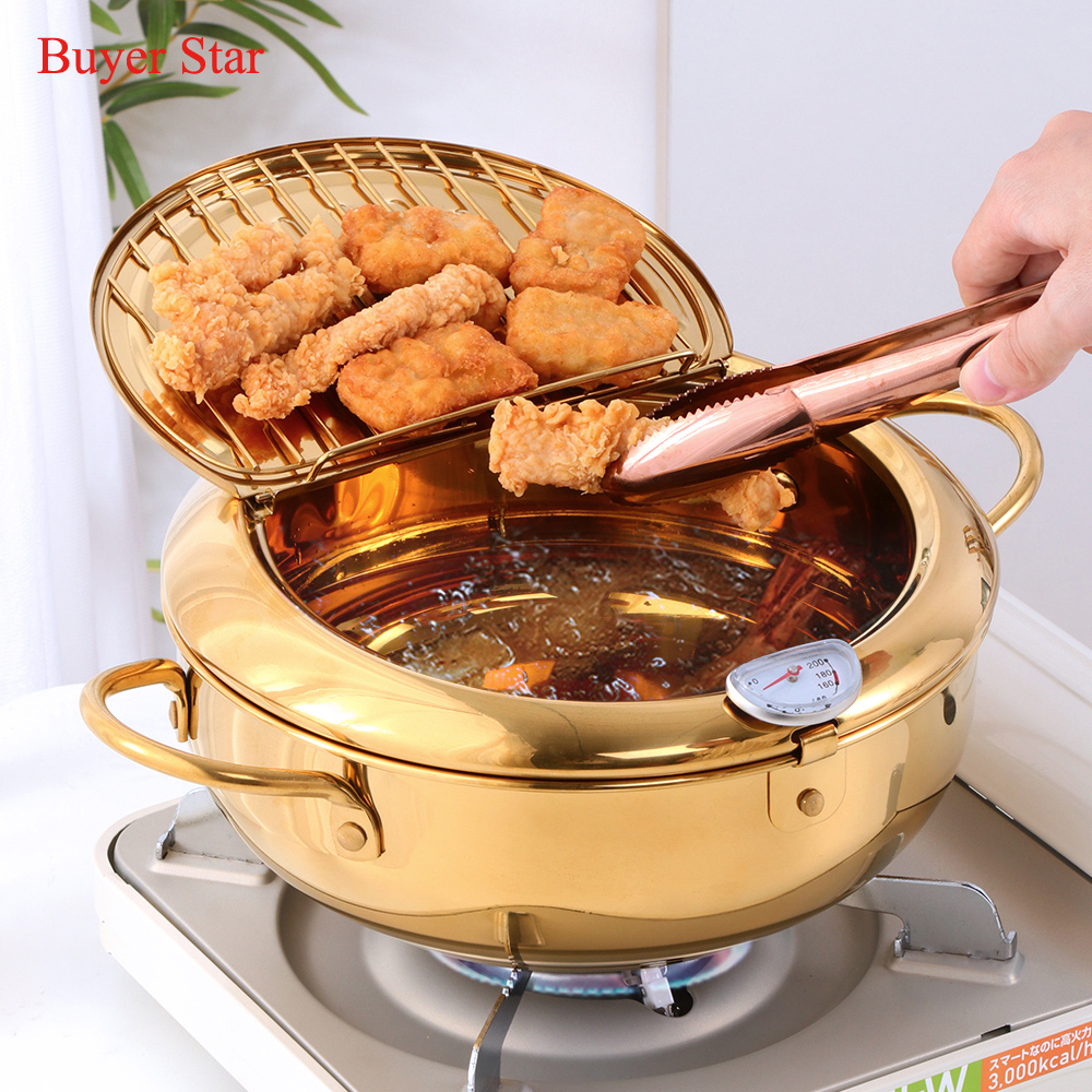 Stainless Steel Frying Pot with a Thermometer and a Lid Japanese Deep Tempura Fryer Pan Convenient Skillet Safe Kitchen Tools
Stainless Steel Frying Pot with a Thermometer and a Lid Japanese Deep Tempura Fryer Pan Convenient Skillet Safe Kitchen Tools