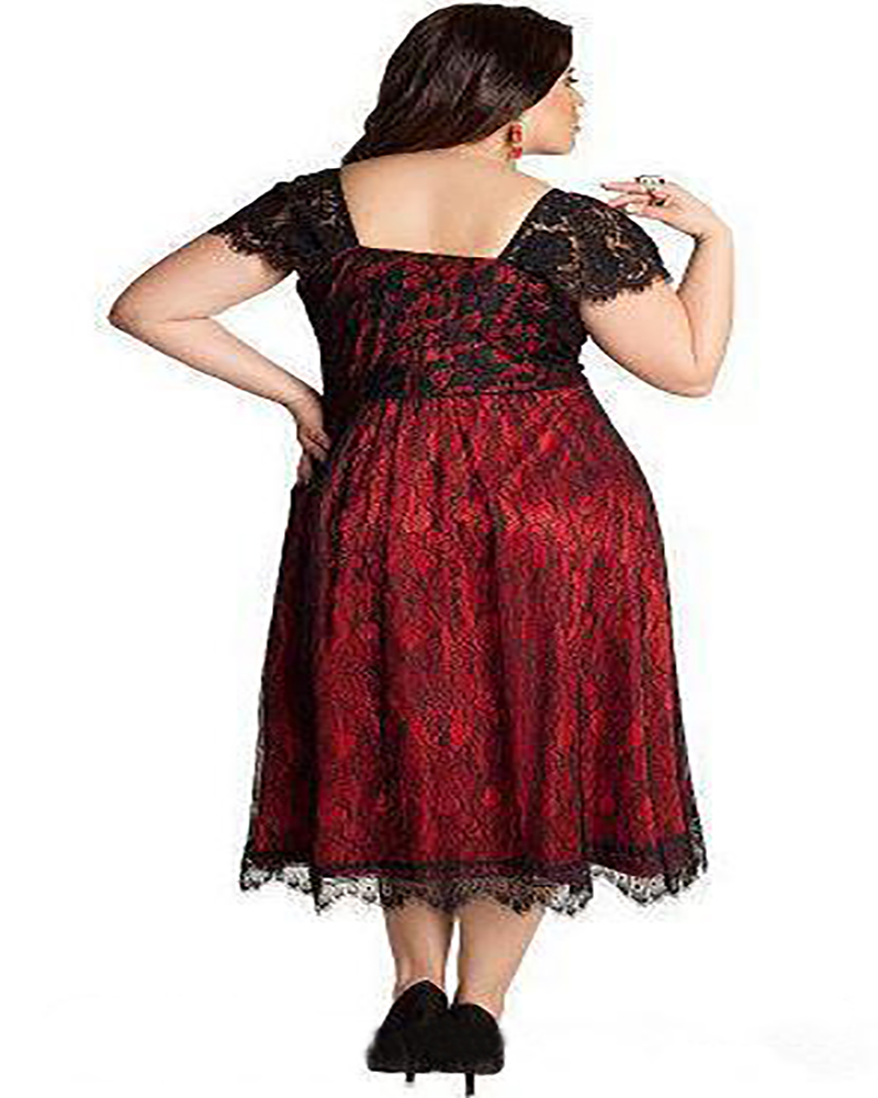 Prom Dress Fashion Plus Size Lace Evening Gowns Tea Length Sweetheart Capped Sleeves Cocktail Party Bridesmaid Mother Dresses Special Occasion