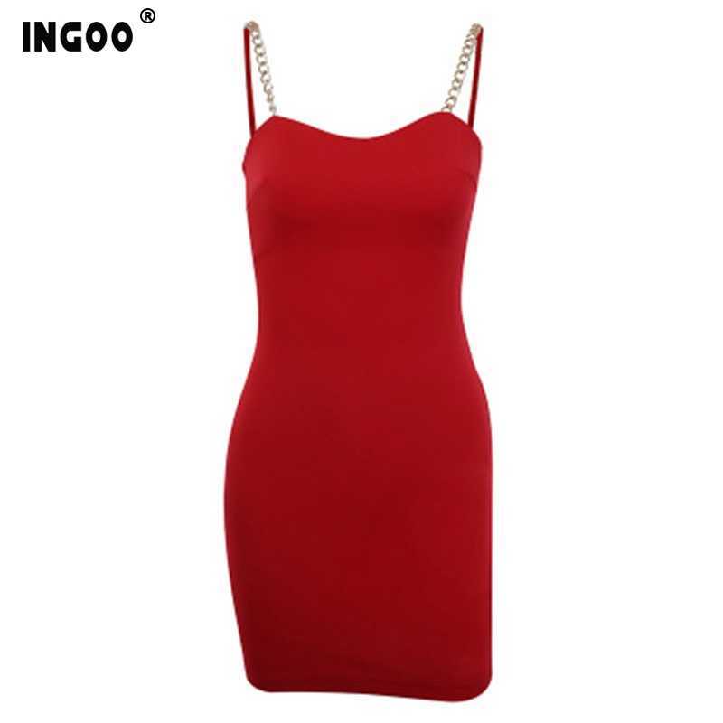 INGOO Summer Sexy Slim Dress Party Night Woman Chain Strap Stylish V Neck White Elegance Bodycon Backles Dresses Vestidos 210623