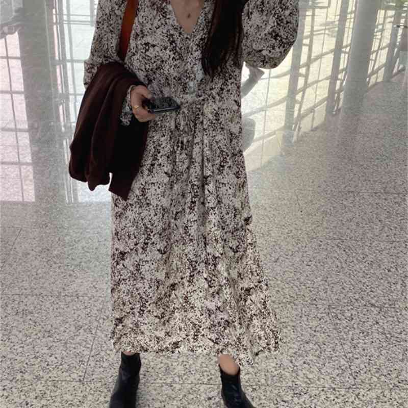 Plus Size Spring Girls Boho print Female Vintage Dress Party oversize long Sleeve Women Dresses Robe Vestido 210417Z