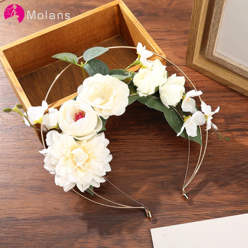 

Headpieces Molans Gold Halo Flower Crowns Floral Garland Faux Rose Bridal Wedding Wreaths Women Headband Hair Accessories