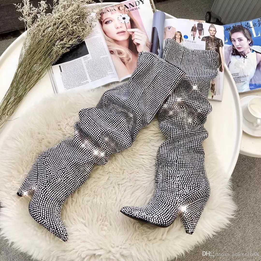 designer full embroidered crystals knee high boots women pointed toe thigh high boots with covered cone heels pumps high-heeled shoes, Black
designer full embroidered crystals knee high boots women pointed toe thigh high boots with covered cone heels pumps high-heeled shoes, Black
