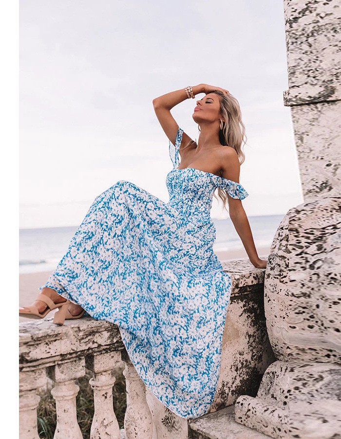 Women Dress Printed Bohemia Sexy Long Print Floral Maxi es Slash Neck Off Shoulder Plus Size Beach es 210524