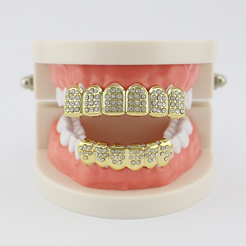 Colorful Diamond 18K Gold Plated Glaze Grillz Teeth Dental Grills Hip Hop Bling Body Jewelry for Men Fashion Silver Gold Will and Sandy
