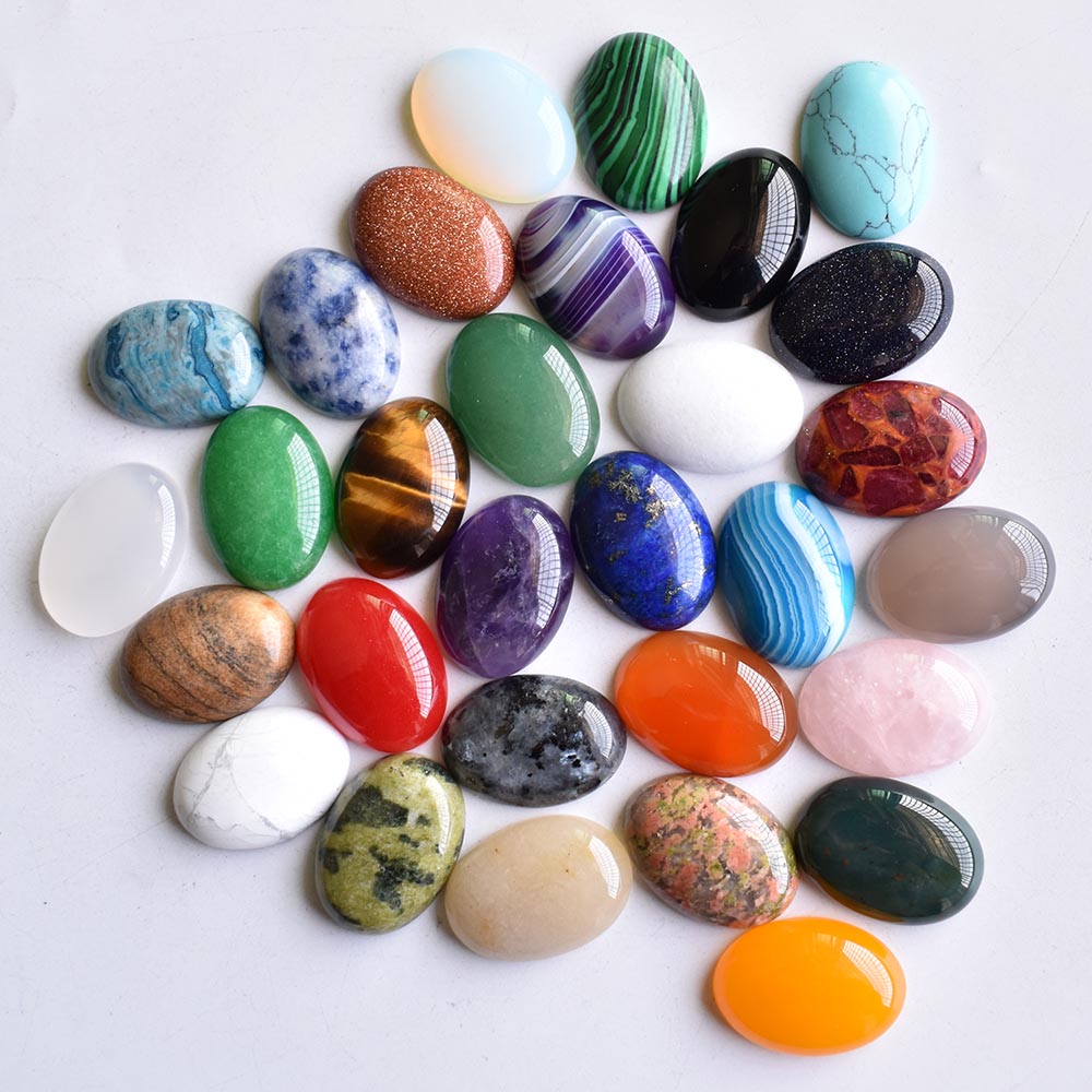 Natural stone 18x25mm oval Loose Beads opal Rose Quartz Tiger's Eye turquoise Cabochons Flat Back for necklace ring earrrings jewelry making