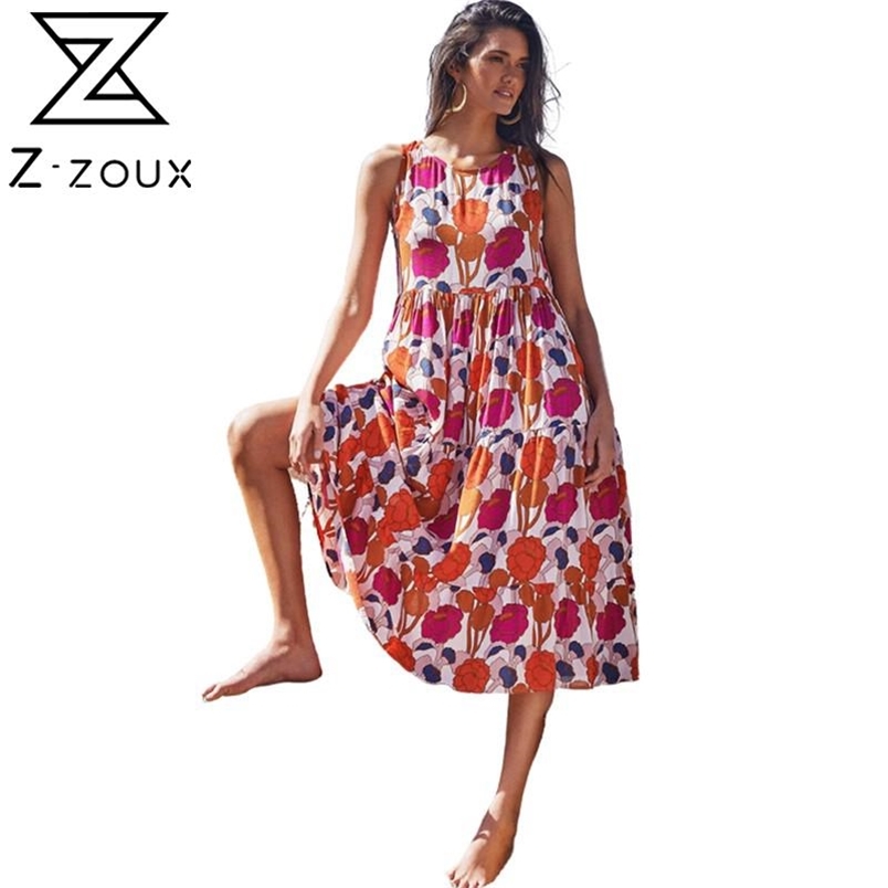 Women Dress Printed Sleeveless Bohemia Sexy Long Print Floral Maxi es Loose Casual Summer es 210513