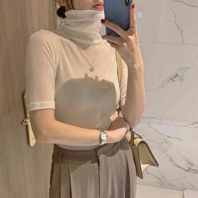 Summer White Shirt Tops Short Sleeve Slim Female Blouse Office Knitted Solid Casual Women Blouses s Blusas 12874 210508