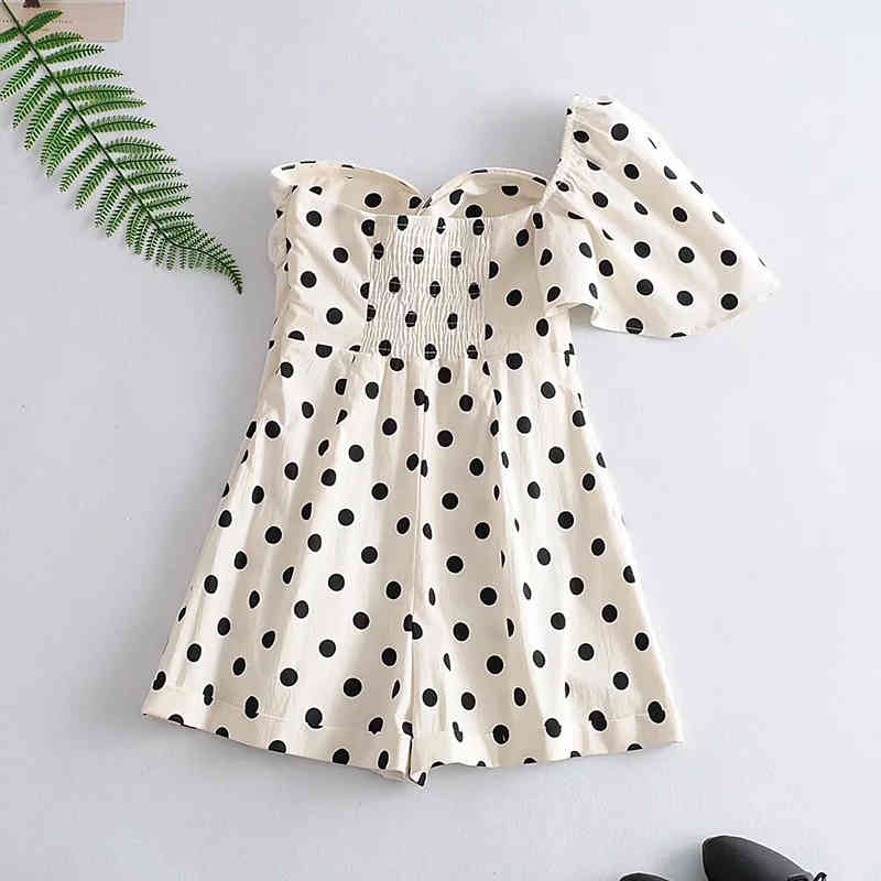 Sexy One Shoulder Polka Dot Playsuit Women Summer Backless Beach Bodysuit Side Zipper Holiday Short Playsuits Rompers 210515