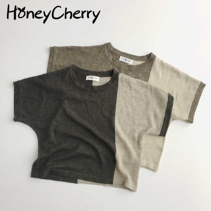 Thin knit contrast color children's T-shirt summer short sleeve T-shirt for boys and girls fashion clothes 210701, Brown
Thin knit contrast color children's T-shirt summer short sleeve T-shirt for boys and girls fashion clothes 210701, Brown
