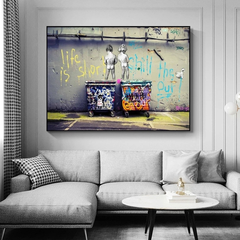 Banksy Graffiti Art Canvas Paintings " Life Is Short Chill The Duck Out" Street Art Posters and Prints Wall Pictures Home Decor