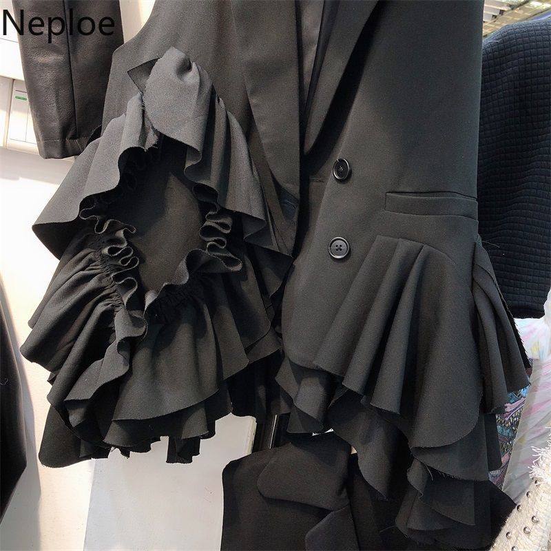 Neploe Women Vest Irregular Ruffle Patchwork Outerwear Loose Fashion Black Blazer Tank Elegant Temperament Sleeveless Ladies Top 210422