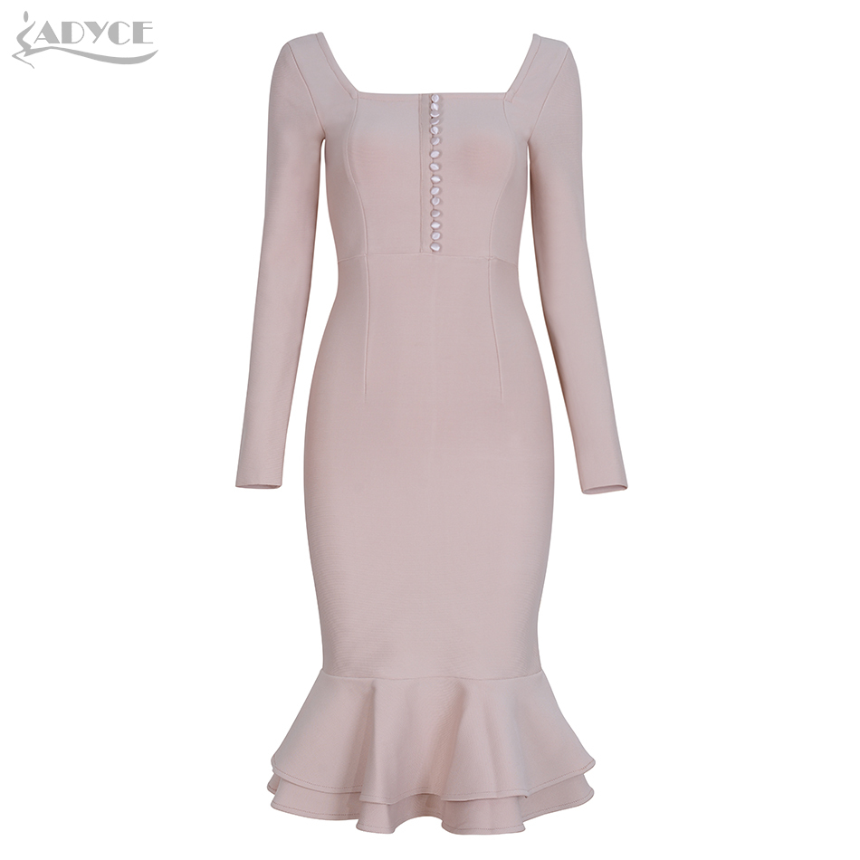 Autumn Women Apricot Bodycon Bandage Dress Sexy Mermaid Long Sleeve Club Celebrity Runway Party Dresses Vestidos 210423