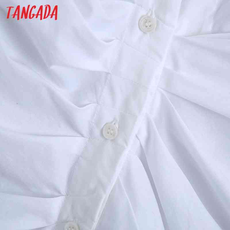 Women Fashion Pleated Asymmetry White Blouses Vintage Long Sleeve Button-up Female Shirts Blusas Chic Tops BE474 210416