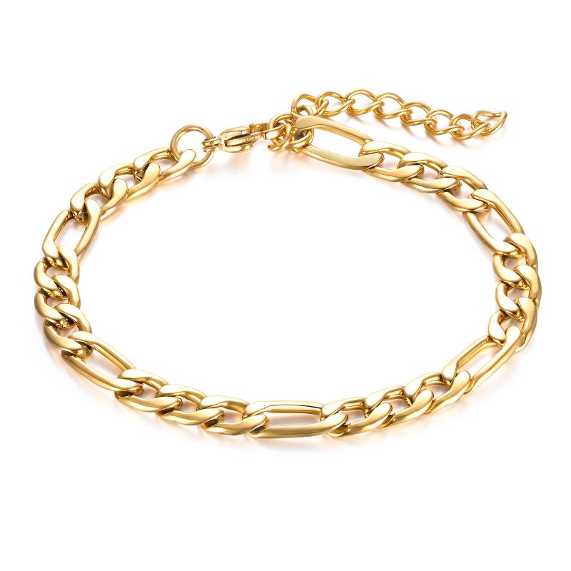 Link, Chain 7mm Figaro Bracelet, Dainty Men Link Bracelet,Stainless Steel Bracelets, Gold Color Bracelets,Unisex Jewelry
