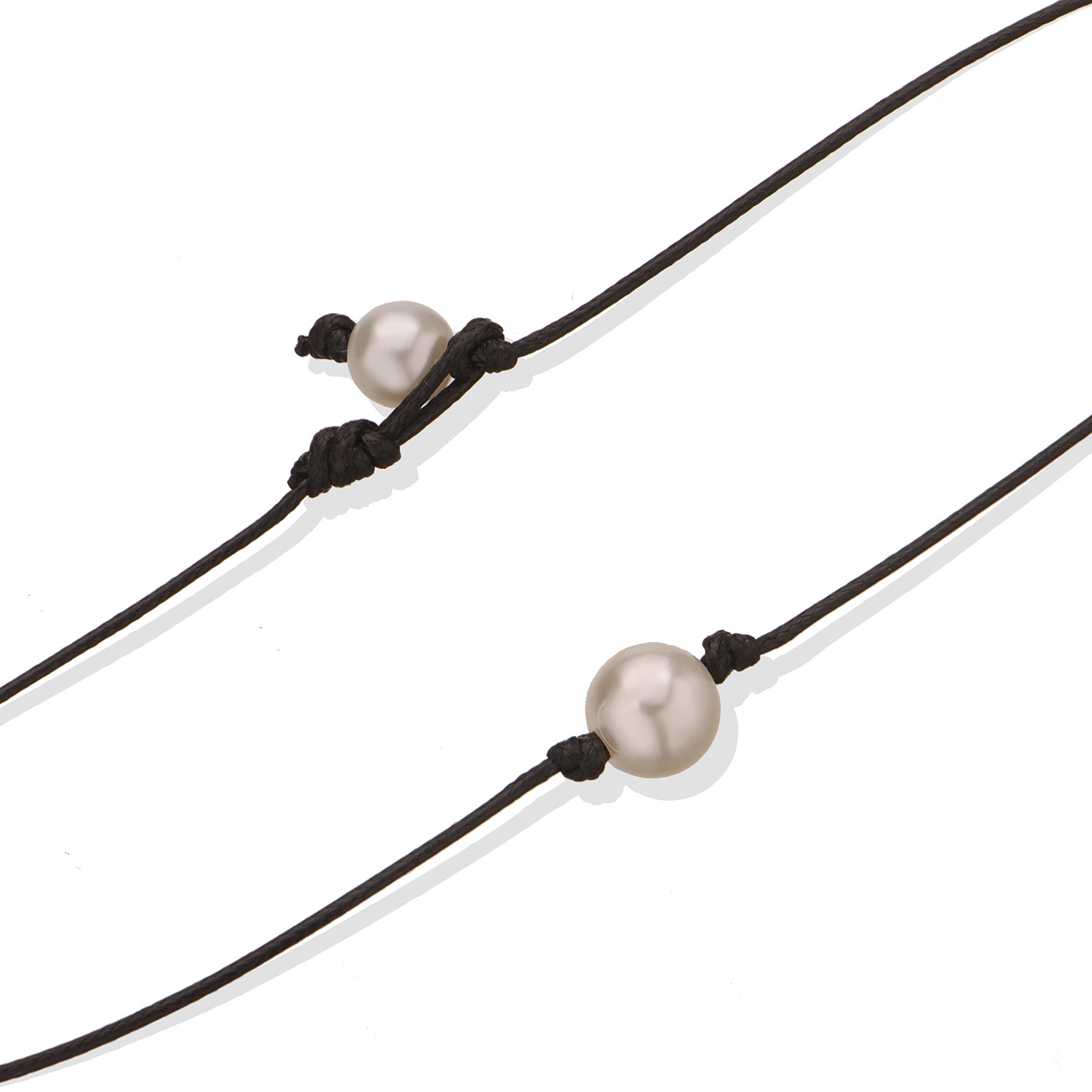 Pearl Single Cultured Freshwater Pearls Necklace Choker for Women Genuine Leather Jewelry Handmade, Black, 14 inches