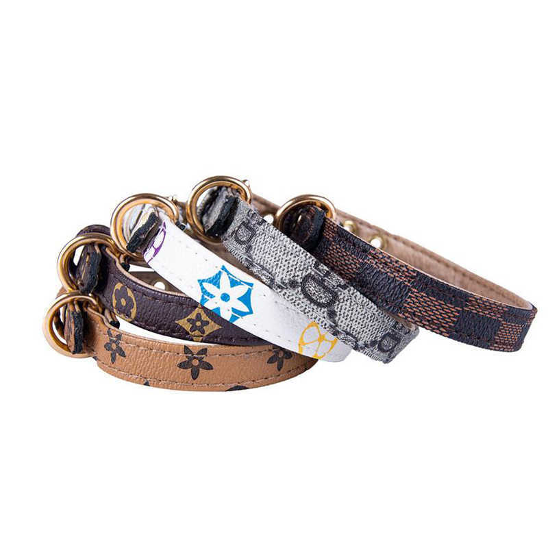 PU Leather Adjustable Designs Pet Collars Fashion Letters Print Old Wers Leashes For Cat Dog Necklace Durable Neck Decoration Accessory