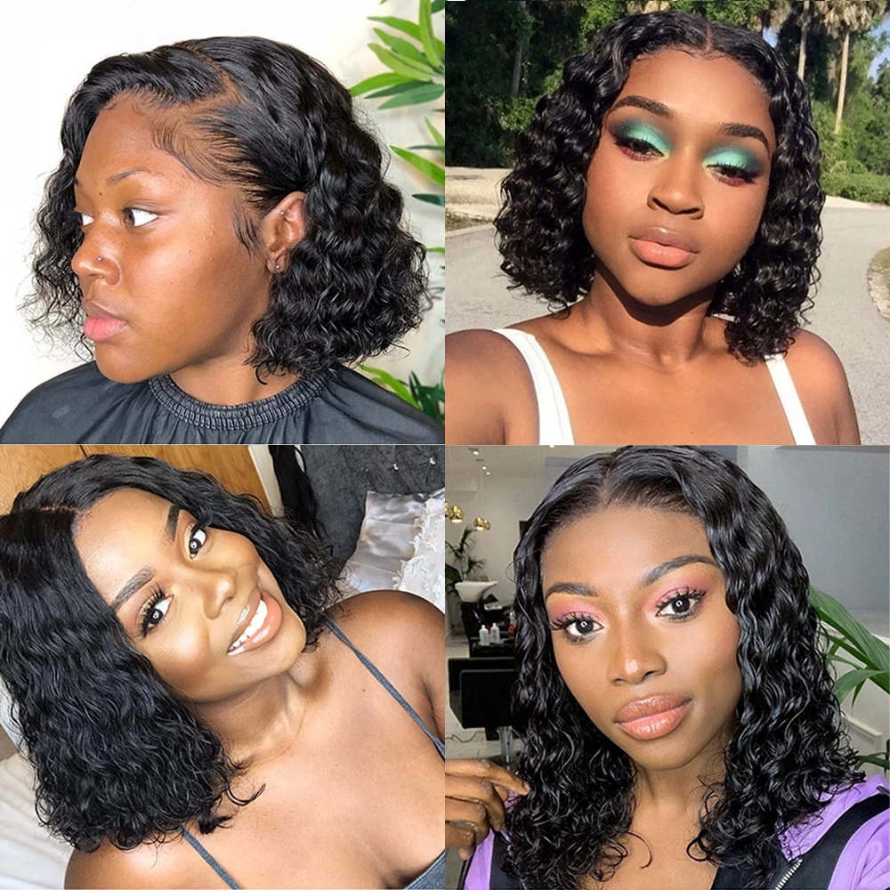 Free shipping Curly Short Bob Lace Front Human Hair Wigs Pre Plucked For Black Women Glueless Synthetic Deep Wave Wig