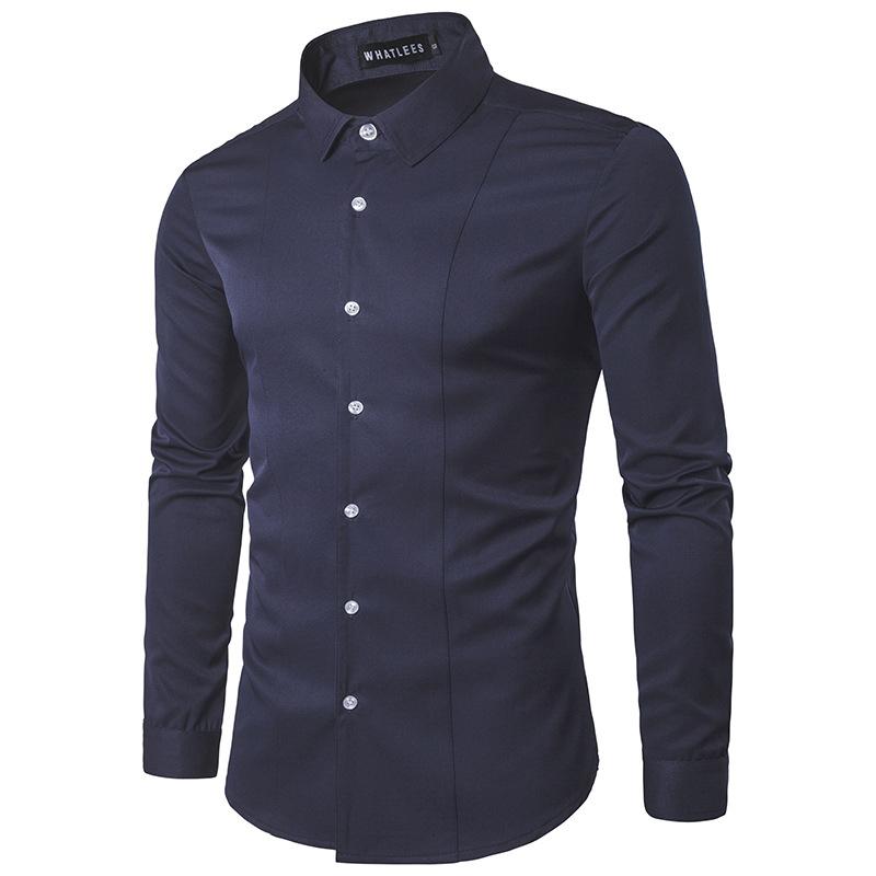 Lowest Price Sale Pure Color Novelty Design Men's Slim Fit M-2XL Young Man Shirts Full Sleeve Casual Boy Clothing