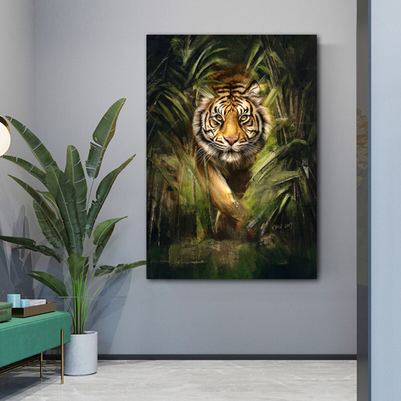 Cool Tiger In The Jungle Animal Posters Wall Art for Living Room Home Decor Modern Painting Canvas Prints HD Pictures Quadros