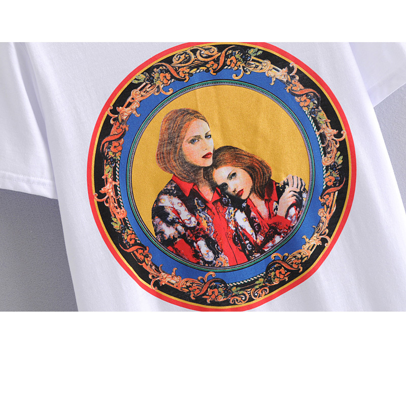 White loose short-sleeved t-shirt summer women's versatile tops Korean casual cartoon beauty pattern Female T-shirt 210507