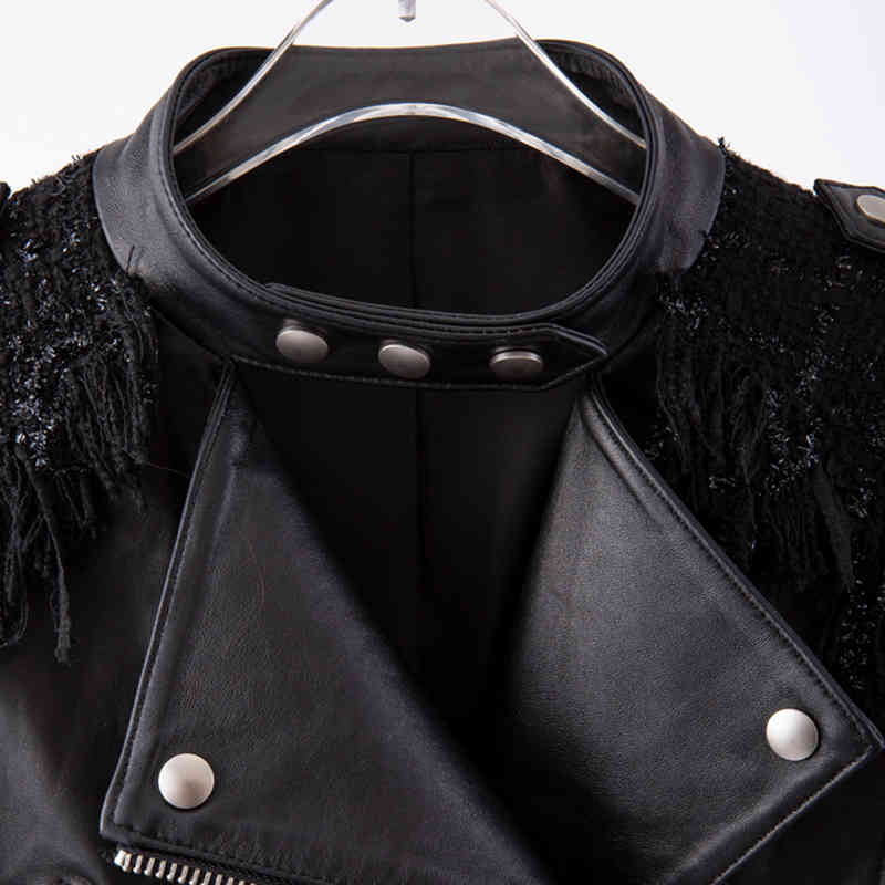 TWOTWINSTYLE Moto Style PU Leather Jacket For Women Stand Collar Long Sleeve Sashes Casual Jackets Female Fashion Clothing 210517