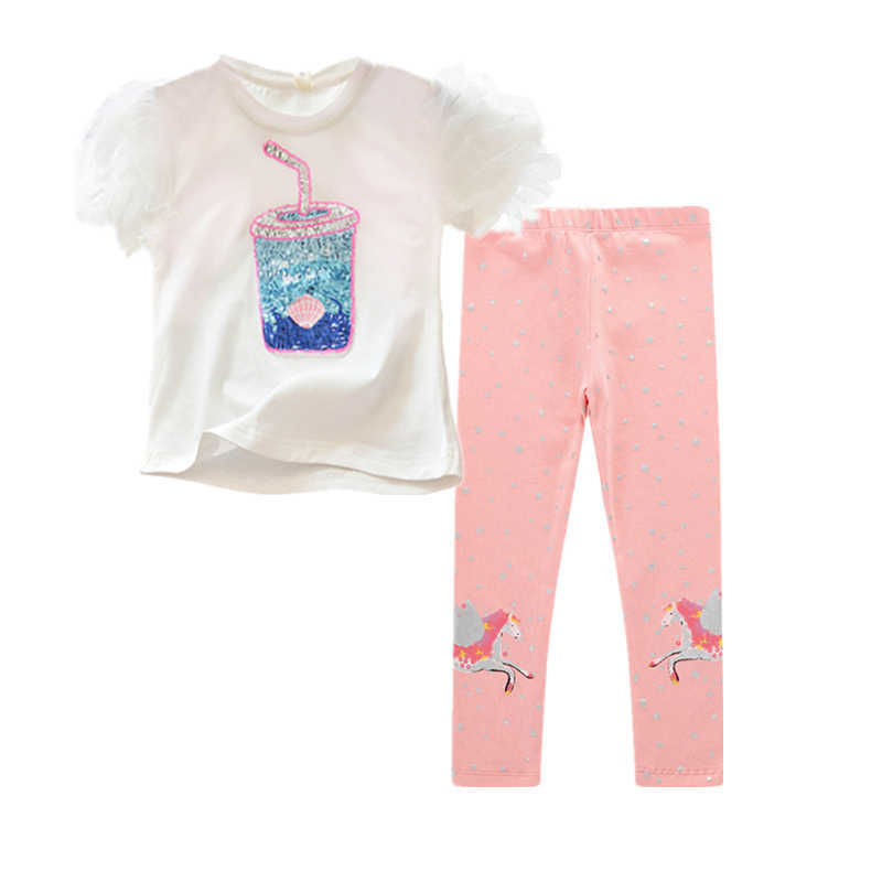 Two Pieces Kids Children Girls Clothes Set Little Girl Summer Cartoon Print T Shirt and Pants Leggings Outfits Clothing 2pcs 210804