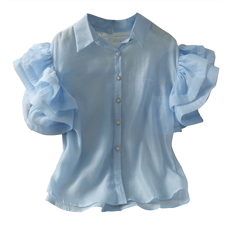 Korean Elegant Women See Through Blouses Tops Summer Puff Sleeve Chiffon Shirt Vintage Office Ladies Blusas Mujer 210519