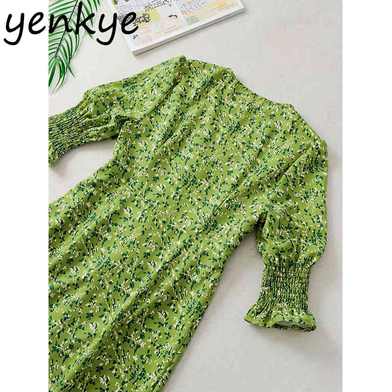 Green Floral Print Women Short Sleeve V Neck Slim A-line Mini Elegant Lady Party Summer Dress vestidos DJF9102 210515