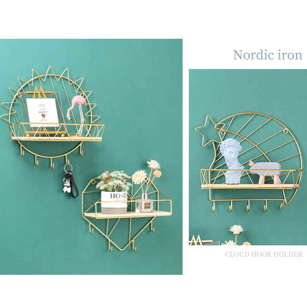 Wall Hanging Storage Rack Iron Art Display Shelf Living Room Decorative Frame Key Holder For Office Home Accessory