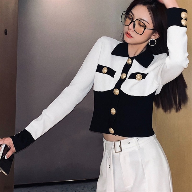 Spring Korean Elegant Women Hit Color Turn Down Collar Single-Breasted Golden Button Cardigans Casual Chic Knitted Top 210519, Black
Spring Korean Elegant Women Hit Color Turn Down Collar Single-Breasted Golden Button Cardigans Casual Chic Knitted Top 210519, Black