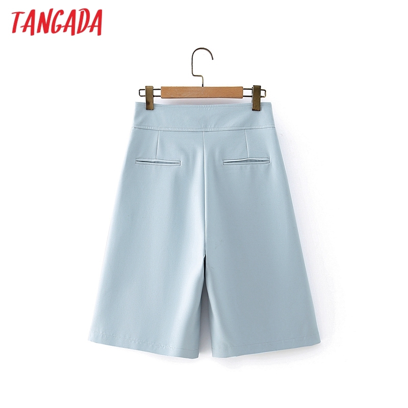 Women Elegant Solid Blue Zipper Pockets OL Shorts Pantalones DA9 210416