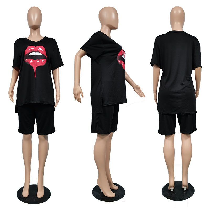 Summer Women plus size tracksuits bigger sizes 3XL 4XL 5XL outfits short sleeve T-shirt tops+shorts pants two pieces set casual sportswear black jogge