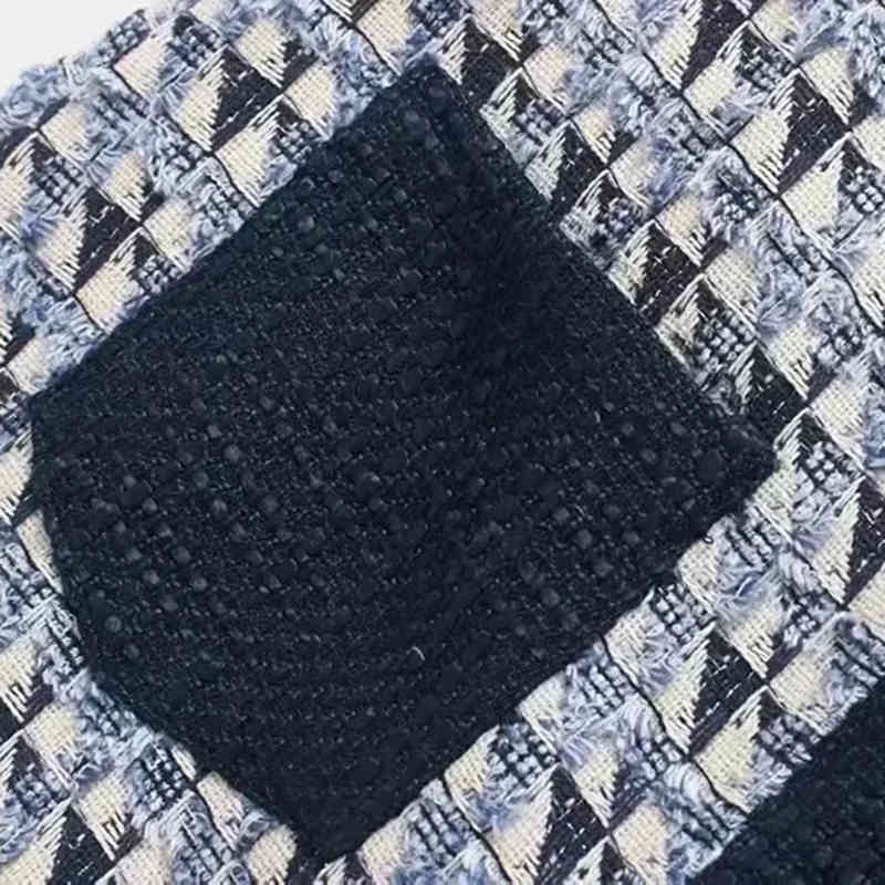 Retro Blue Plaid Tweed Elegant Single Breasted Pocket Mini High Waist A-Line Skirt Women's Style 210521