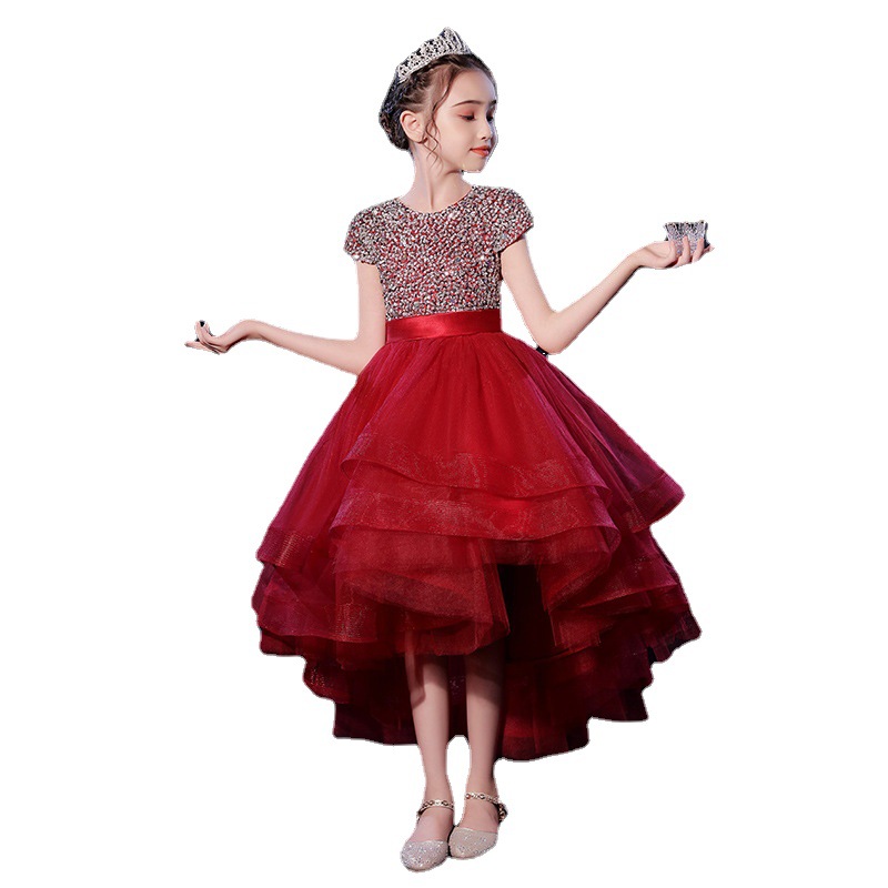 Sequined Girl's Dresses Lace Embroidery Flower Girl Spaghetti Ball Gown Tulle Little Baby Birthday Communion Pageant Gowns Dresses for Girls